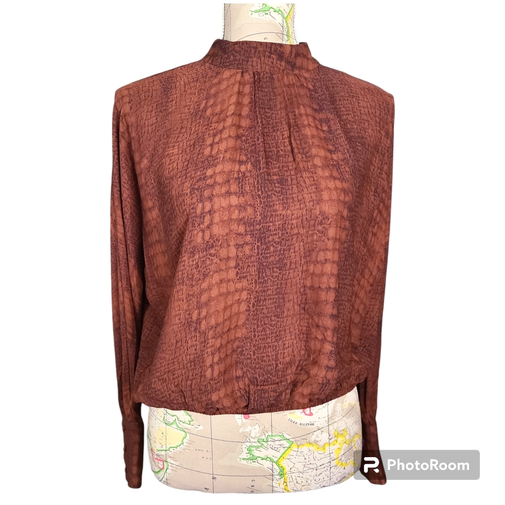 Anthropologie X Maison d'Amélie Size Medium Brown Snakeskin Cropped Top Blouse